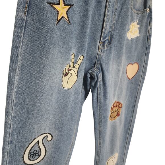 BooHoo Womens Patch Jeans Size 10 Retro Rainbow Retro Hippie Boho - Picture 2 of 9